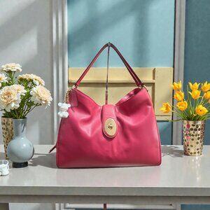 Coach Carlyle Madison Hobo F37637 Hot Pink Leather Brass Turnlock Shoulder Bag